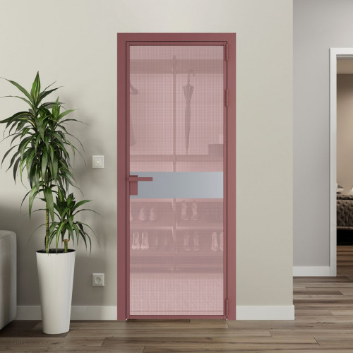 Межкомнатная дверь ProfilDoors 6 AG стекло Кризет розовое цвет профиля Красный антрацит вставка Смоки