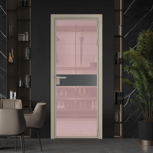 Межкомнатная дверь ProfilDoors 6 AG стекло Кризет розовое цвет профиля Никель матовый вставка Графит