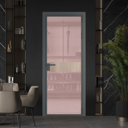 Межкомнатная дверь ProfilDoors 6 AG стекло Кризет розовое цвет профиля Серая ночь вставка Дуб Сонома