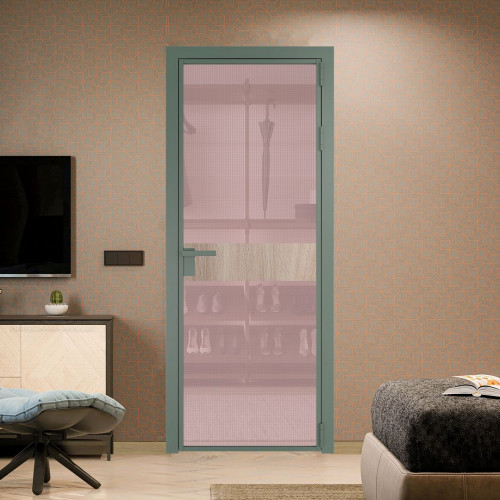 Межкомнатная дверь ProfilDoors 6 AG стекло Кризет розовое цвет профиля Зеленый воск вставка Дуб Сонома
