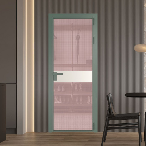 Межкомнатная дверь ProfilDoors 6 AG стекло Кризет розовое цвет профиля Зеленый воск вставка Перламутр белый