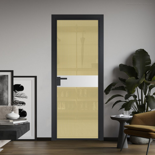 Межкомнатная дверь ProfilDoors 6 AG стекло Кризет золото цвет профиля Черный матовый вставка Крем Вайт