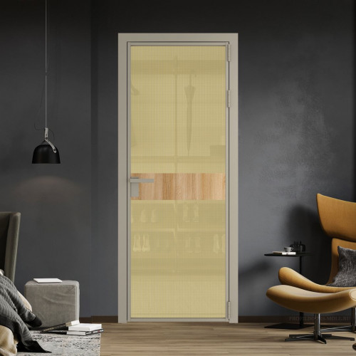 Межкомнатная дверь ProfilDoors 6 AG стекло Кризет золото цвет профиля Никель матовый вставка Дуб Карамель