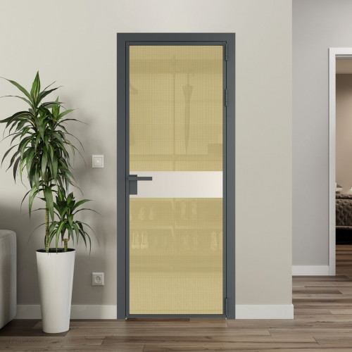 Межкомнатная дверь ProfilDoors 6 AG стекло Кризет золото цвет профиля Серая ночь вставка Кремовая Магнолия