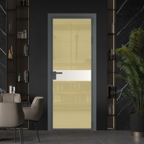Межкомнатная дверь ProfilDoors 6 AG стекло Кризет золото цвет профиля Серая ночь вставка Перламутр белый