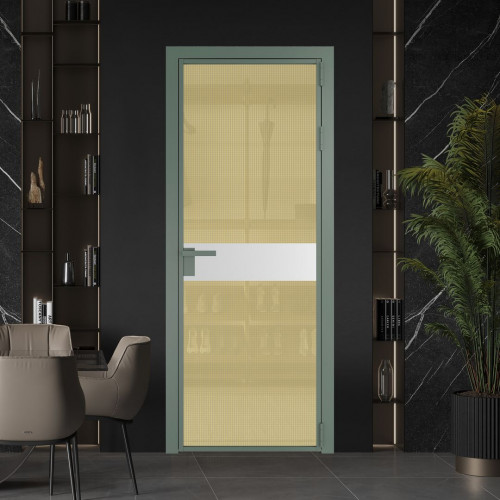 Межкомнатная дверь ProfilDoors 6 AG стекло Кризет золото цвет профиля Зеленый воск вставка Крем Вайт