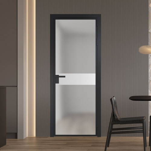 Межкомнатная дверь ProfilDoors 6 AG стекло Матовое цвет профиля Черный матовый вставка Крем Вайт