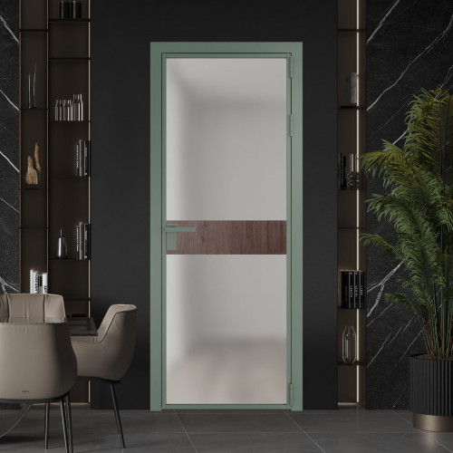 Межкомнатная дверь ProfilDoors 6 AG стекло Матовое цвет профиля Зеленый воск вставка Дуб Тобакко