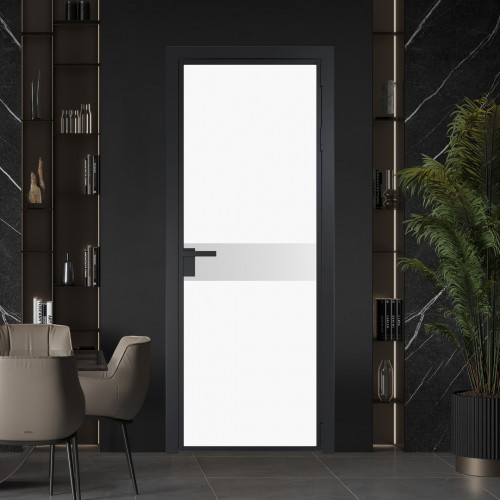 Межкомнатная дверь ProfilDoors 6 AG стекло Монохром белый просветленный триплекс цвет профиля Черный матовый вставка Крем Вайт