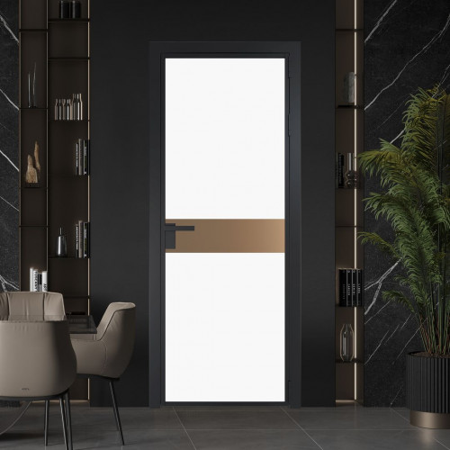 Межкомнатная дверь ProfilDoors 6 AG стекло Монохром белый просветленный триплекс цвет профиля Черный матовый вставка Перламутр золото