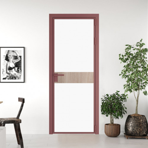 Межкомнатная дверь ProfilDoors 6 AG стекло Монохром белый просветленный триплекс цвет профиля Красный антрацит вставка Дуб Сонома