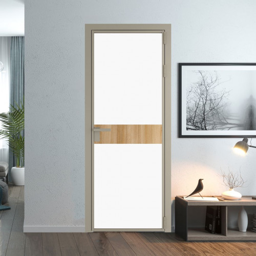 Межкомнатная дверь ProfilDoors 6 AG стекло Монохром белый просветленный триплекс цвет профиля Никель матовый вставка Дуб Карамель