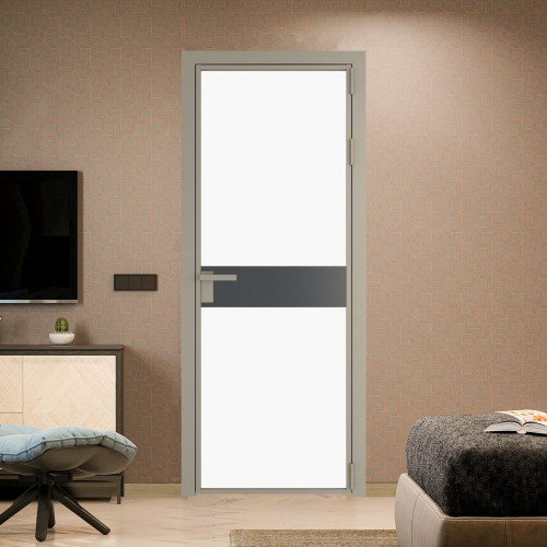 Межкомнатная дверь ProfilDoors 6 AG стекло Монохром белый просветленный триплекс цвет профиля Никель матовый вставка Графит