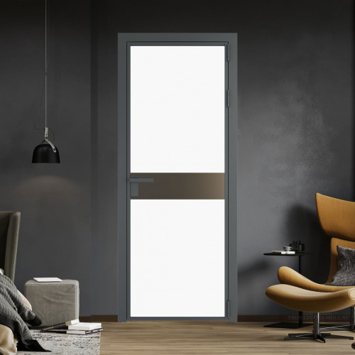 Межкомнатная дверь ProfilDoors 6 AG стекло Монохром белый просветленный триплекс цвет профиля Серая ночь вставка Перламутр бронза