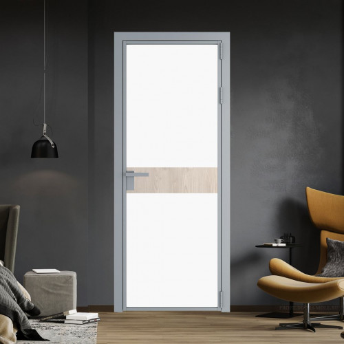 Межкомнатная дверь ProfilDoors 6 AG стекло Монохром белый просветленный триплекс цвет профиля Серебро вставка Каштан светлый