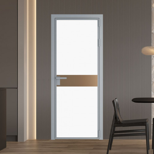 Межкомнатная дверь ProfilDoors 6 AG стекло Монохром белый просветленный триплекс цвет профиля Серебро вставка Перламутр золото