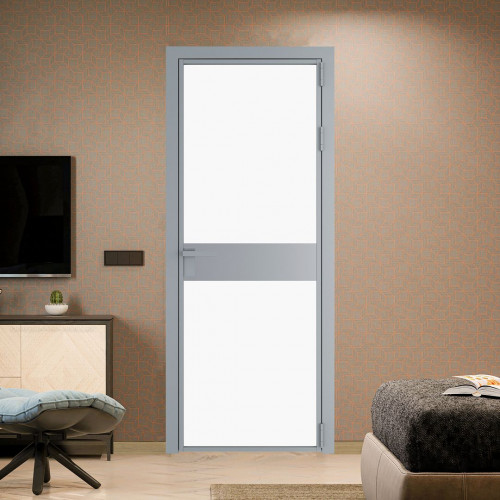 Межкомнатная дверь ProfilDoors 6 AG стекло Монохром белый просветленный триплекс цвет профиля Серебро вставка Смоки