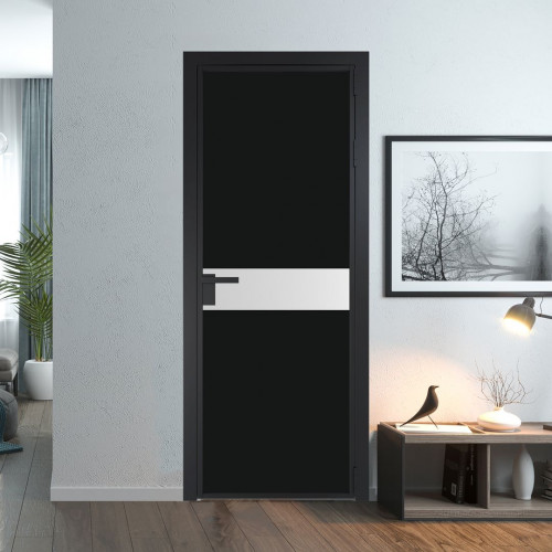 Межкомнатная дверь ProfilDoors 6 AG стекло Монохром черный триплекс цвет профиля Черный матовый вставка Крем Вайт