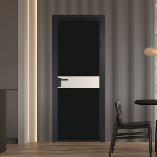 Межкомнатная дверь ProfilDoors 6 AG стекло Монохром черный триплекс цвет профиля Черный матовый вставка Кремовая Магнолия