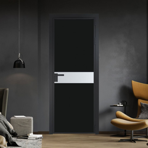 Межкомнатная дверь ProfilDoors 6 AG стекло Монохром черный триплекс цвет профиля Черный матовый вставка Вайт