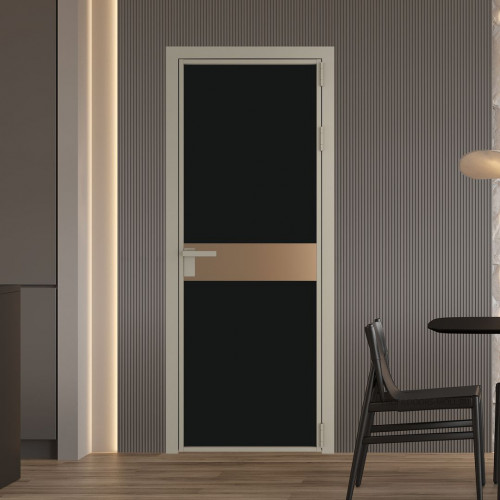 Межкомнатная дверь ProfilDoors 6 AG стекло Монохром черный триплекс цвет профиля Никель матовый вставка Перламутр золото