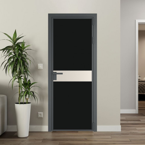 Межкомнатная дверь ProfilDoors 6 AG стекло Монохром черный триплекс цвет профиля Серая ночь вставка Кремовая Магнолия