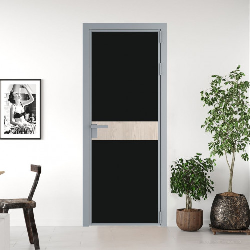 Межкомнатная дверь ProfilDoors 6 AG стекло Монохром черный триплекс цвет профиля Серебро вставка Каштан светлый