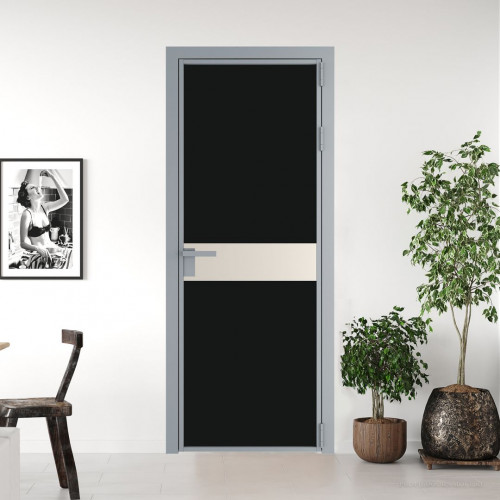 Межкомнатная дверь ProfilDoors 6 AG стекло Монохром черный триплекс цвет профиля Серебро вставка Кремовая Магнолия