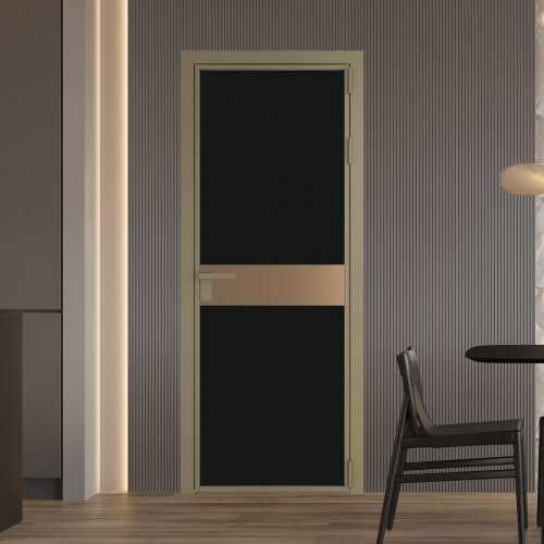 Межкомнатная дверь ProfilDoors 6 AG стекло Монохром черный триплекс цвет профиля Шампань вставка Перламутр золото