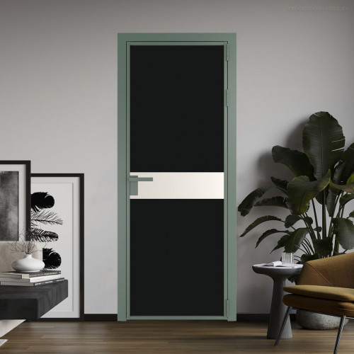 Межкомнатная дверь ProfilDoors 6 AG стекло Монохром черный триплекс цвет профиля Зеленый воск вставка Перламутр белый