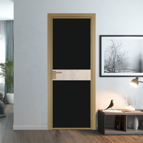 Межкомнатная дверь ProfilDoors 6 AG стекло Монохром черный триплекс цвет профиля Золото вставка Каштан светлый
