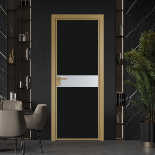 Межкомнатная дверь ProfilDoors 6 AG стекло Монохром черный триплекс цвет профиля Золото вставка Лайт Грей