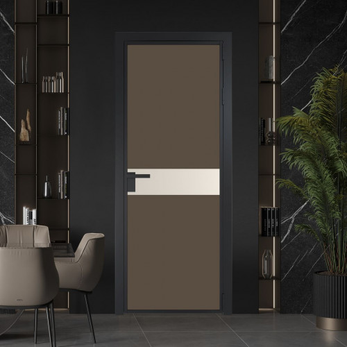 Межкомнатная дверь ProfilDoors 6 AG стекло Монохром гляссе триплекс цвет профиля Черный матовый вставка Кремовая Магнолия