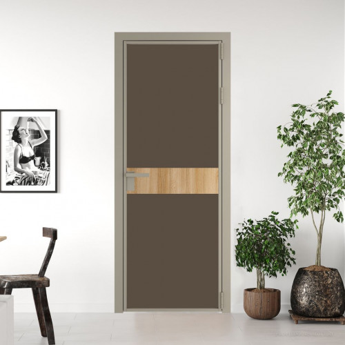 Межкомнатная дверь ProfilDoors 6 AG стекло Монохром гляссе триплекс цвет профиля Никель матовый вставка Дуб Карамель
