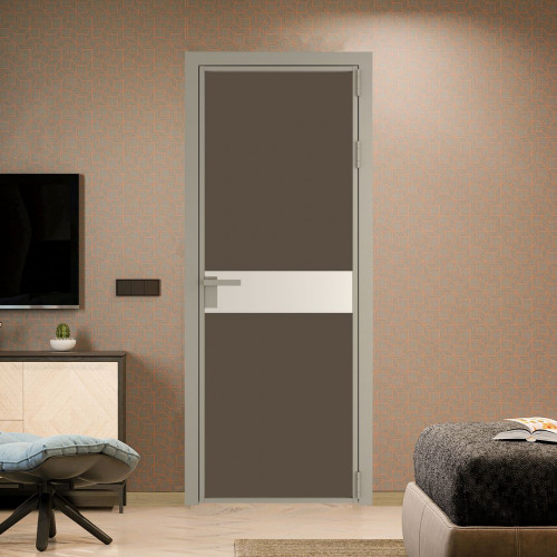 Межкомнатная дверь ProfilDoors 6 AG стекло Монохром гляссе триплекс цвет профиля Никель матовый вставка Кремовая Магнолия