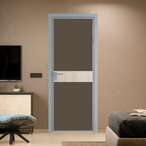 Межкомнатная дверь ProfilDoors 6 AG стекло Монохром гляссе триплекс цвет профиля Серебро вставка Каштан светлый