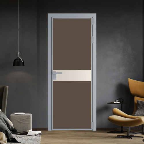 Межкомнатная дверь ProfilDoors 6 AG стекло Монохром гляссе триплекс цвет профиля Серебро вставка Кремовая Магнолия