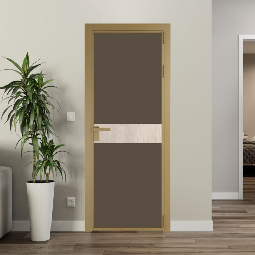 Межкомнатная дверь ProfilDoors 6 AG стекло Монохром гляссе триплекс цвет профиля Золото вставка Каштан светлый