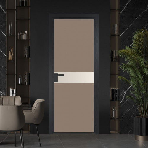 Межкомнатная дверь ProfilDoors 6 AG стекло Монохром капучино триплекс цвет профиля Черный матовый вставка Кремовая Магнолия