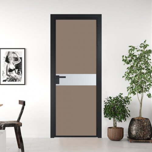 Межкомнатная дверь ProfilDoors 6 AG стекло Монохром капучино триплекс цвет профиля Черный матовый вставка Вайт