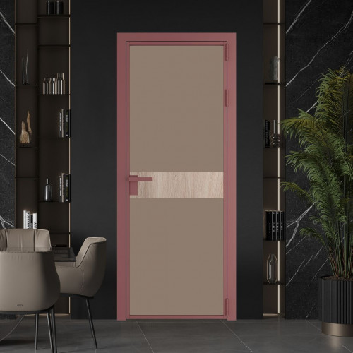 Межкомнатная дверь ProfilDoors 6 AG стекло Монохром капучино триплекс цвет профиля Красный антрацит вставка Дуб Сонома