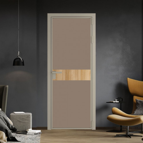 Межкомнатная дверь ProfilDoors 6 AG стекло Монохром капучино триплекс цвет профиля Никель матовый вставка Дуб Карамель