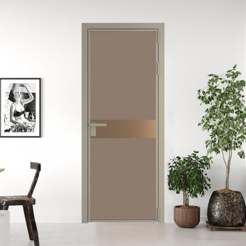 Межкомнатная дверь ProfilDoors 6 AG стекло Монохром капучино триплекс цвет профиля Никель матовый вставка Перламутр золото