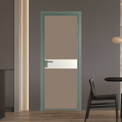 Межкомнатная дверь ProfilDoors 6 AG стекло Монохром капучино триплекс цвет профиля Зеленый воск вставка Перламутр белый