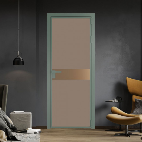 Межкомнатная дверь ProfilDoors 6 AG стекло Монохром капучино триплекс цвет профиля Зеленый воск вставка Перламутр золото