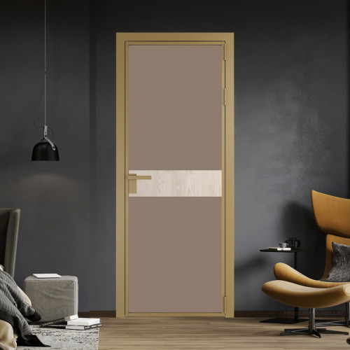 Межкомнатная дверь ProfilDoors 6 AG стекло Монохром капучино триплекс цвет профиля Золото вставка Каштан светлый