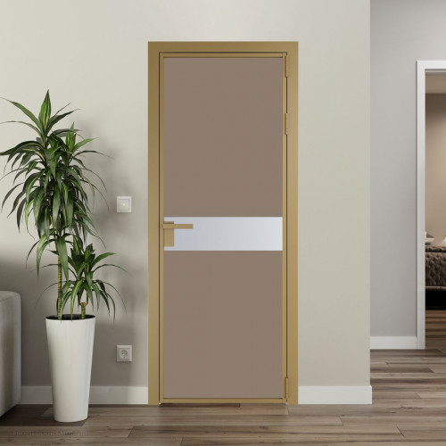 Межкомнатная дверь ProfilDoors 6 AG стекло Монохром капучино триплекс цвет профиля Золото вставка Лайт Грей