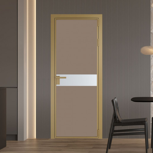 Межкомнатная дверь ProfilDoors 6 AG стекло Монохром капучино триплекс цвет профиля Золото вставка Вайт