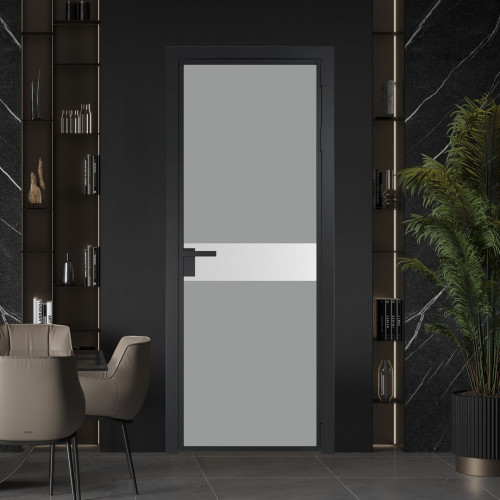 Межкомнатная дверь ProfilDoors 6 AG стекло Монохром серый триплекс цвет профиля Черный матовый вставка Крем Вайт