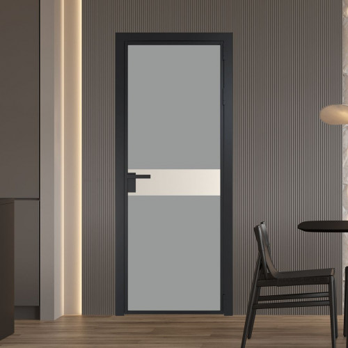 Межкомнатная дверь ProfilDoors 6 AG стекло Монохром серый триплекс цвет профиля Черный матовый вставка Кремовая Магнолия
